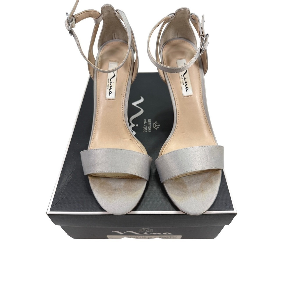 Nina Venetia LS Heels Silver Gray Satin Ankle Strap Sandals Womens Size 7 - Picture 3 of 8
